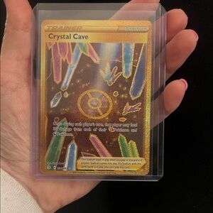 Pokemon Trainer Card - Crystal Cave with Gold and Blue Accents